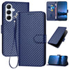 For Samsung Galaxy A56 5G YX0070 Carbon Fiber Buckle Leather Phone Case with Lanyard(Royal Blue)