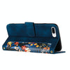 For iPhone 8 Plus / 7 Plus Floral Pattern Leather Phone Case with Lanyard(Dark Blue)