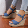 Slope Heel Summer Women Sandals Thick Bottom Straw High Heels Sandals, Size: 38(One-strap)