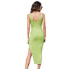 Spring and Summer V-neck Sleeveless Halter Long Knit Dress, Size: XL(Green)
