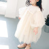 Summer Girls Mesh Tutu Puff Sleeve Dress, Kid Size:90cm(Beige)