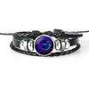 12 Constellation Black Braided Leather Glass Dome Punk Men Bracelet(Pisces)