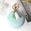 PU Leather Double Sided Girls Portable Folding Mirror Tassel Mini Makeup Mirror(Blue)