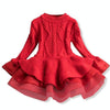 Winter Girls Knit Long Sleeve Sweater Organza Dress Evening Dress, Size:100cm(Red)