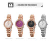 SKMEI 1799 Pearl Diamond Round Dial Stainless Steel Strap Quartz Watch for Ladies(Rose Gold and White Surface)