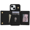 For iPhone 14 Plus Three Fold Card Bag Phone Case with Long Lanyard(Black)