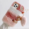 For iPhone 12 Pro Max Gold Diamond Flower Decorated Plush Silicone Phone Case with Pendant(Pink White)