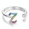 S925 Sterling Silver 26 English Letters Colorful Zircon Women Open Ring, Style:Z