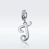 S925 Sterling Silver 26 English Letter Pendant DIY Bracelet Necklace Accessories, Style:T