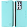 For Samsung Galaxy S21 Ultra 5G RC01 Dual-Folded Magnetic Suction RFID Leather Phone Case(Mint Green)