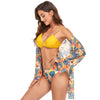 Bikini + Mesh Shawl + Split Swimsuit Women Swimsuit With Chest Pad, Size: M(Yellow)