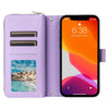 For iPhone 12 / 12 Pro Nine-card Slots Zipper Wallet Bag Leather Phone Case(Light Purple)