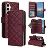 For Samsung Galaxy S25 5G Crossbody Rhombic Zipper Tower Buckle Leather Phone Case with Lanyard(Wine Red)
