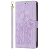 For iPhone 8 Plus / 7 Plus Tulips Embossed Leather Phone Case with Lanyard(Purple)