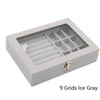 Home Glass Lid Flannel Storage Jewelry Box With Lid(9 Grids Ice Grey)