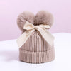 MZ7153 Double Wool Ball Bowknot Children Knitted Hat With Cotton Warm Baby Hat, Size: About 6-36 Months(Beige)