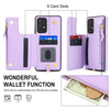 For Samsung Galaxy A52 5G Double Flap Zipper RFID Leather Phone Case with Short Lanyard(Light Purple)