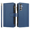 For Samsung Galaxy A54 5G Magnetic Closure Nine Card Slots Zipper Leather Case with Hand Strap(Dark Blue)