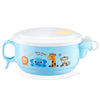 450ml Stainless Steel Interior And Plastic Exterior Double Layer Cartoon Style Bowl With Cover And Handles For Child At Age 2 To 9(Blue)
