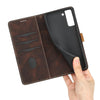 For Samsung Galaxy S21+ 5G Grid Stitching Leather Phone Case with Lanyard(Brown)