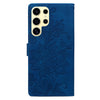 For Samsung Galaxy S24 Ultra 5G Lace Floral Embossed Magnetic Buckle PU Phone Case With Wrist Strap(Blue)