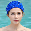 Pearl Three-dimensional Handmade Flower Swimming Cap for Women(Royal Blue)