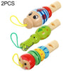 2 PCS Cute Cartoon Wooden Whistle Children Wind Instrument, Random Style Delivery