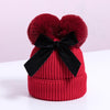 MZ7153 Double Wool Ball Bowknot Children Knitted Hat With Cotton Warm Baby Hat, Size: About 6-36 Months(Red)