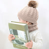 Knitted Warm Round Machine Cap Protects Ear Bonnet Baby  Winter Hats Caps + Scarf Suits(Beige)