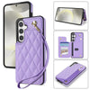For Samsung Galaxy S25+ 5G Rhombic Dual Buckle Card Slots Phone Case with Lanyard(Purple)