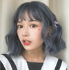 Air Bangs Age Reduction Short Curls Hair Wig Headgear for Women (Gray Blue)