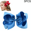 5 PCS 6 Inch Colorful Kids Girls Big Solid Ribbon Hair Bow Clips(36)
