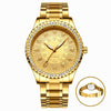 FNGEEN S777 Men Gold-Plated Diamond Zodiac Pattern Quartz Watch(Steel Belt)