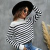 Women Striped Knitwear Loose Stand-up Collar Pullover Sweater, Size: L(Red and White)