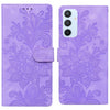 For Samsung Galaxy A54 5G Lace Floral Embossed Magnetic Buckle PU Phone Case With Wrist Strap(Purple)
