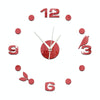 Art Wall Clock Background Wall Stickers TV Wall Stickers 3D Bird Leaves Wall Clock Home Accessories(Red)