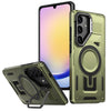 For Samsung Galaxy A25 5G Shield Hollow Frame Holder MagSafe Phone Case(Olive Green)