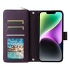 For iPhone 14 / 13 Nine-card Slots Zipper Wallet Bag Leather Phone Case(Dark Purple)