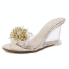 Woman Glass Rhinestone Wedge Heels, Shoe Size:34(Gold)