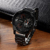 CAGARNY 6820 Round Large Dial Dual Display Quartz Watch For Men(Black Shell Orange Eye Steel Band)