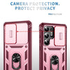 For Samsung Galaxy S25 Ultra 5G Sliding Camshield TPU Hybrid PC Phone Case with Holder(Pink+Rose Red)