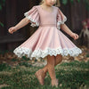 Girls Lace Princess Dress Trumpet Sleeve Three-dimensional Flower Dress, Kid size:100cm(Pink)