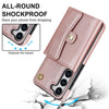 For Samsung Galaxy S24 5G RFID Card Slot Phone Case with Long Lanyard(Rose Gold)