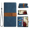 For Samsung Galaxy A03 Grid Stitching Leather Phone Case with Lanyard(Blue)