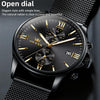 OLEVS 2886 Men Sports Chronograph Waterproof Luminous Quartz Watch(Black Gold Mesh Strip)