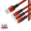 XJ-76 40W 5A 3 in 1 USB to 8 Pin + Type-C + Micro USB Super Flash Charging Cable, Length: 1.18m(Red)
