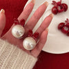 Mini Pearl Hair Clip Side Princess Hair Clip Cute Rabbit Ears Small Grip(Red White)