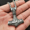 Mjolnir Pendant Viking Protective Talisman Hammer Necklace(Silver Pendant with Metal Chain)