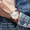 OLEVS 2872 Men Three Eyes Six Needles Chronograph Waterproof Quartz Watch(White + Rose Gold)