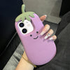 For iPhone 12 Cartoon 3D Eggplant Silicone Phone Case(Purple)